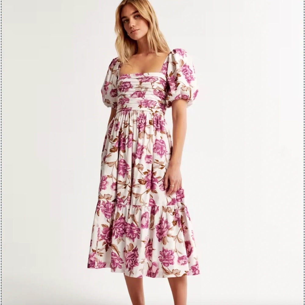 NWT The A&F Emerson Poplin Puff Sleeve Midi Dress - Purple Floral S